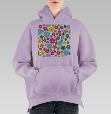 Цветочный фон, Hoodie Oversize Fiolet, утепленная
