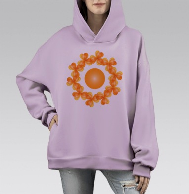 Цветы по кругу, Hoodie Mono Fiolet, оверсайз, утепленная