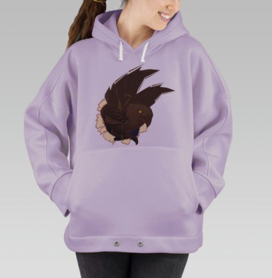 Dark Powerful Eagle Breaking Through Torn Surface Орёл Прорывающийся Через Рваную Поверхность, Hoodie Oversize Fiolet