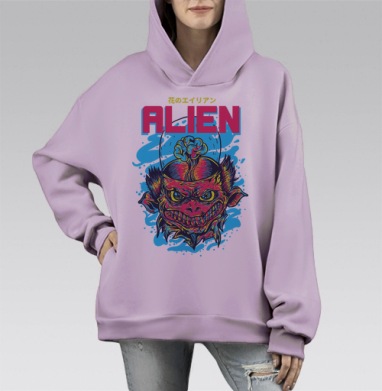 Demon Alien / Демон пришелец, Hoodie Mono Fiolet, оверсайз, утепленная
