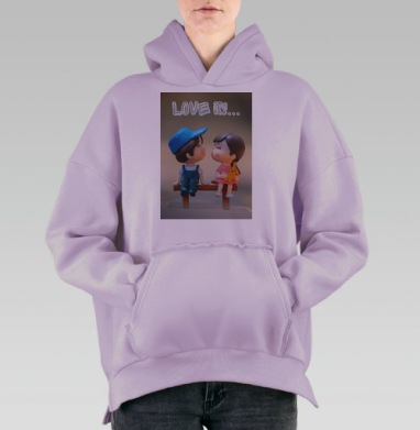 Дети любовь нежность на скамейке любви is, Hoodie Oversize Fiolet, утепленная
