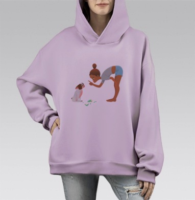 Девочка и бульдог, Hoodie Mono Fiolet, оверсайз, утепленная
