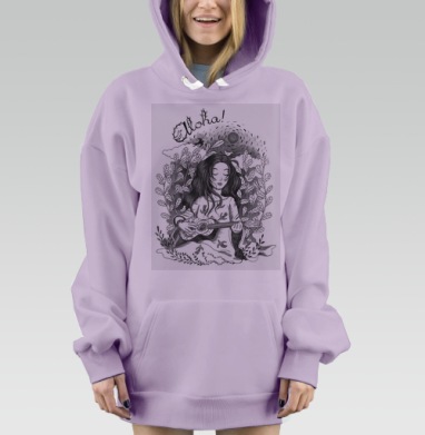 Девушка играет на гитаре среди листьев и птиц Aloha, Hoodie Mjhigh Dig Mel, Fiolet, утепленная