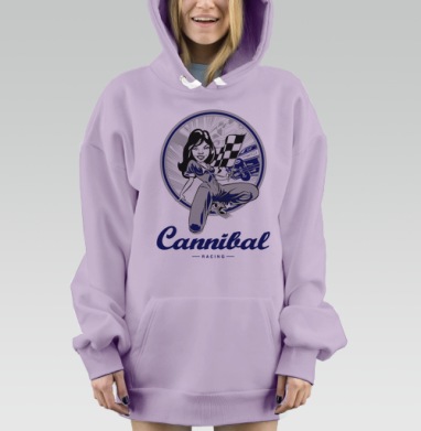 Девушка с гоночным флагом азартная скорость каннибал гонки, Hoodie Mjhigh Dig Mel, Fiolet, утепленная