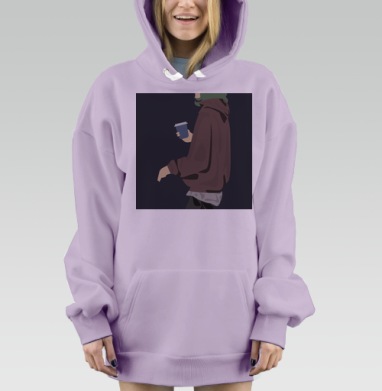 Девушка с кофе в коричневой толстовке городской стиль повседневная жизнь, Hoodie Mjhigh Dig Mel, Fiolet, утепленная