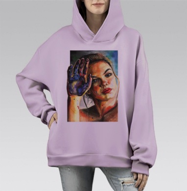 Девушка с космосом на ладони внутренняя бесконечность человека, Hoodie Mono Fiolet, оверсайз, утепленная