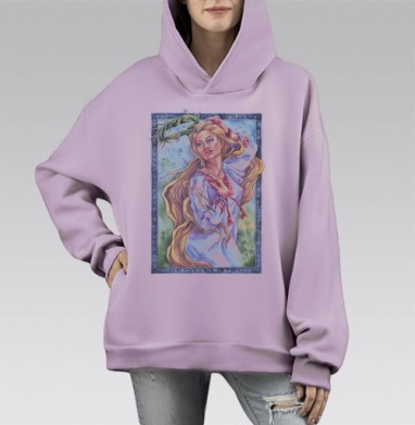 Девушка с венком, Hoodie Mono Fiolet, оверсайз, утепленная
