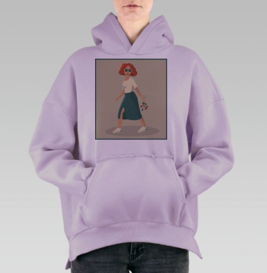 Девушка с веткой идет уверенным шагом вперед, Hoodie Oversize Fiolet, утепленная