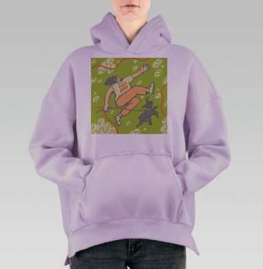 Девушка Выгуливает Бульдога Веселый На Прогулке, Hoodie Oversize Fiolet, утепленная