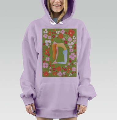 Девушка Выполняет Поза Йоги На Зеленом Цветочном фоне, Hoodie Mjhigh Dig Mel, Fiolet, утепленная
