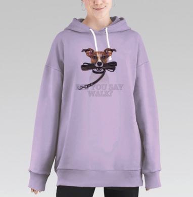 Джек Рассел терьер с поводком готов к прогулке, Hoodie Long Oversize Fiolet