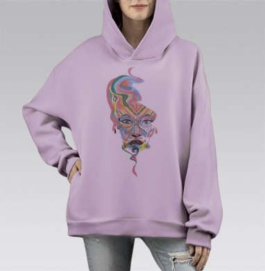 Джин из бутылки, Hoodie Mono Fiolet, оверсайз, утепленная