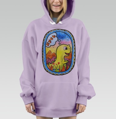 Динозавр и надпись Кусь, Hoodie Mjhigh Dig Mel, Fiolet, утепленная