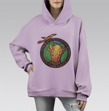 Динозавр стигимолох на черном фоне,витраж, Hoodie Mono Fiolet, оверсайз, утепленная