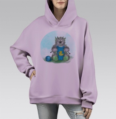 Добряк Бамбим, Hoodie Mono Fiolet, оверсайз, утепленная