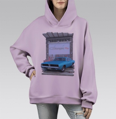 Dodge Charger R-T-SE White / Додж Чарджер R-T-SE белый, Hoodie Mono Fiolet, оверсайз, утепленная