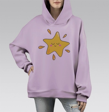 Довольная звёздочка, Hoodie Mono Fiolet, оверсайз, утепленная
