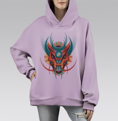 Дракон в геометрическом стиле, Hoodie Mono Fiolet, оверсайз, утепленная