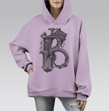 Драконобуква В, Hoodie Mono Fiolet, оверсайз, утепленная