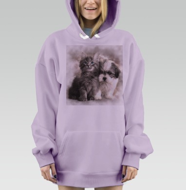 Дружба котёнка щенка нежное единство, Hoodie Mjhigh Dig Mel, Fiolet, утепленная