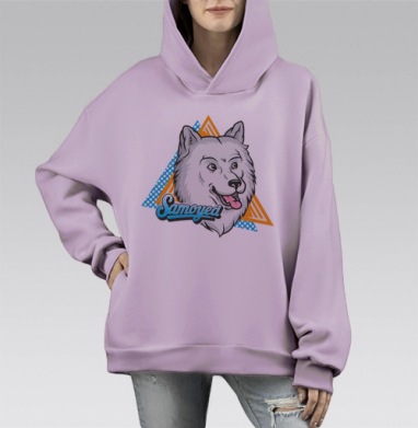 Дружелюбный портрет самоеда в ярких оттенках, Hoodie Mono Fiolet, оверсайз, утепленная