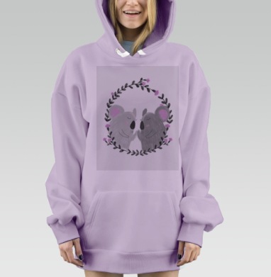 Две нежные коалы в окружении фиолетовых цветов и черных листьев, Hoodie Mjhigh Dig Mel, Fiolet, утепленная