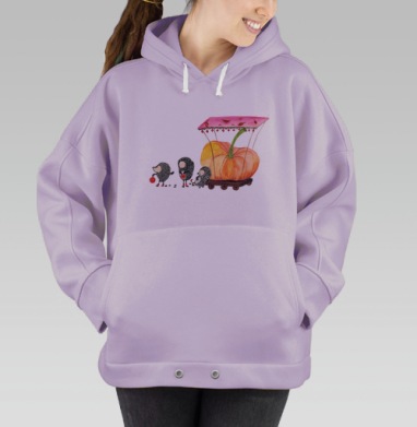 Ёжики в сапогах перевозят оранжевую тыкву осенние следы, Hoodie Oversize Fiolet