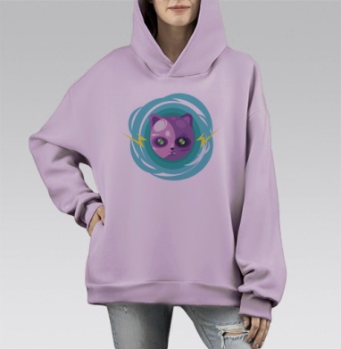 Энергичный кот Борис., Hoodie Mono Fiolet, оверсайз, утепленная