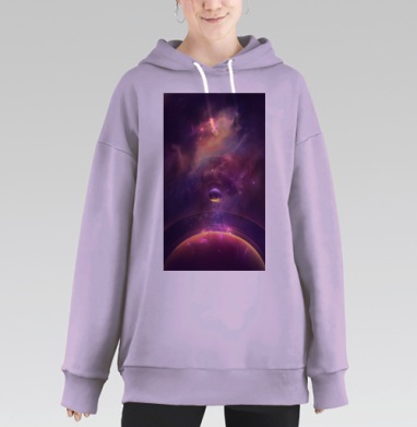 Фиолетовая космическая мистическая планета над планетой, Hoodie Long Oversize Fiolet