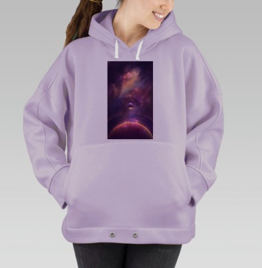 Фиолетовая космическая мистическая планета над планетой, Hoodie Oversize Fiolet