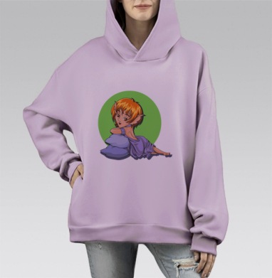 Foxy reANIMEtion / Лисичья реАНИМЕция, Hoodie Mono Fiolet, оверсайз, утепленная