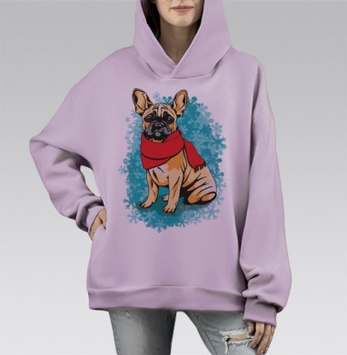 Французский бульдожек, Hoodie Mono Fiolet, оверсайз, утепленная