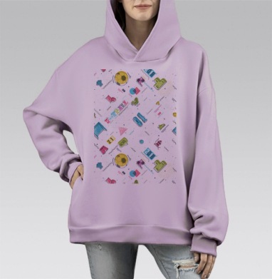 Футбол - геометрический узор, Hoodie Mono Fiolet, оверсайз, утепленная