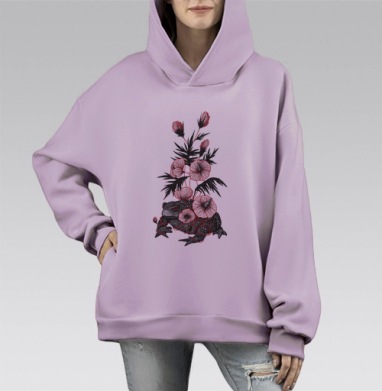 Жаба и цветах, Hoodie Mono Fiolet, оверсайз, утепленная