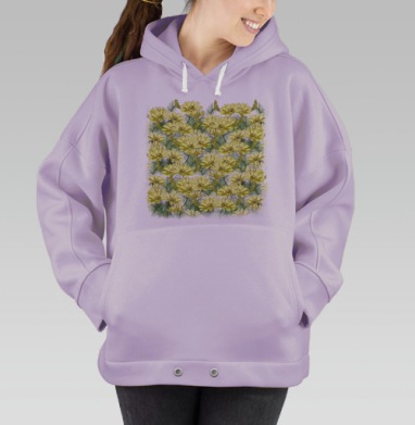Желтые цветы зеленые листья летняя природа, Hoodie Oversize Fiolet