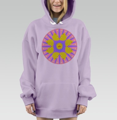 Желтые котики круговая композиция розовом фоне, Hoodie Mjhigh Dig Mel, Fiolet, утепленная