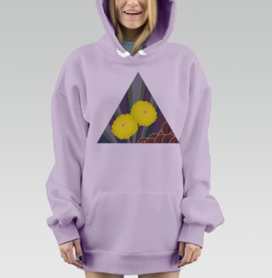 Желтые хризантемы восточная темная композиция, Hoodie Mjhigh Dig Mel, Fiolet, утепленная