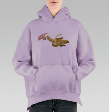 Желтый банан прикосновение пальцем коллаж, Hoodie Oversize Fiolet, утепленная
