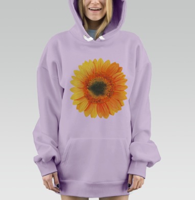 Жёлтый подсолнух с акварельной живописной окраской на белом фоне, Hoodie Mjhigh Dig Mel, Fiolet, утепленная