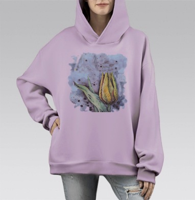 Желтый тюльпан, Hoodie Mono Fiolet, оверсайз, утепленная