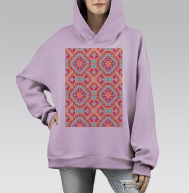 Геометрический этнический паттерн, Hoodie Mono Fiolet, оверсайз, утепленная