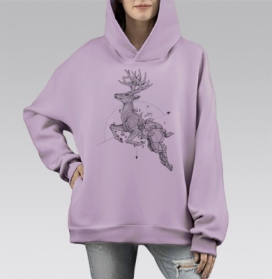 Геометрический олень, Hoodie Mono Fiolet, оверсайз, утепленная