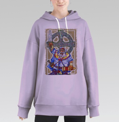 Героический воин с мечом и кельтским узором на фоне, Hoodie Long Oversize Fiolet