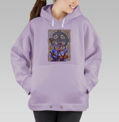 Героический воин с мечом и кельтским узором на фоне, Hoodie Oversize Fiolet