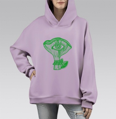 Гипно гриб, Hoodie Mono Fiolet, оверсайз, утепленная