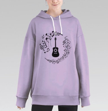 Гитара и ноты, Hoodie Long Oversize Fiolet