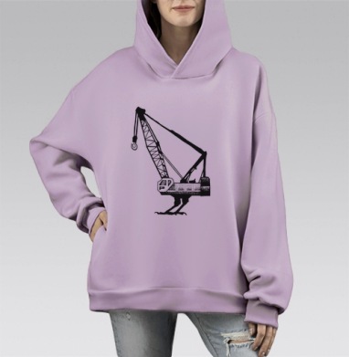 Живой кран, Hoodie Mono Fiolet, оверсайз, утепленная