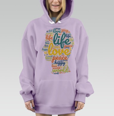 Жизнь любовь мир счастье живи в любви, Hoodie Mjhigh Dig Mel, Fiolet, утепленная