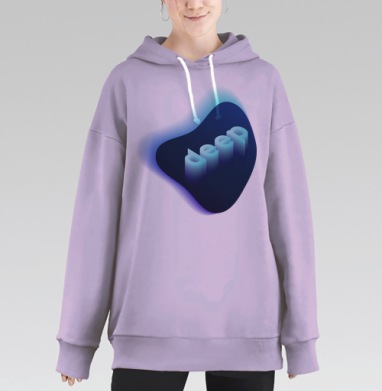 Глубокие синие объёмные буквы deep для погружения, Hoodie Long Oversize Fiolet