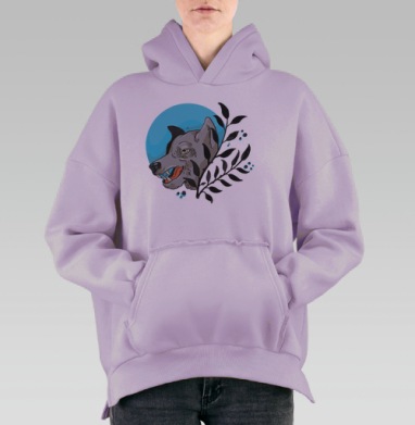 Голова агрессивного волка с ветвью и волчьим вытьем, Hoodie Oversize Fiolet, утепленная